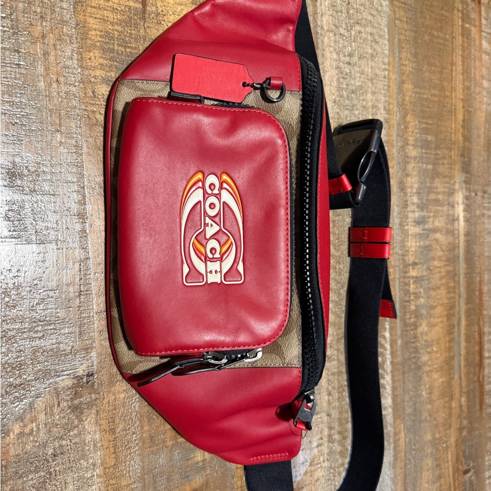 Coach Red Leather Sling / Belt Bag – Unisex